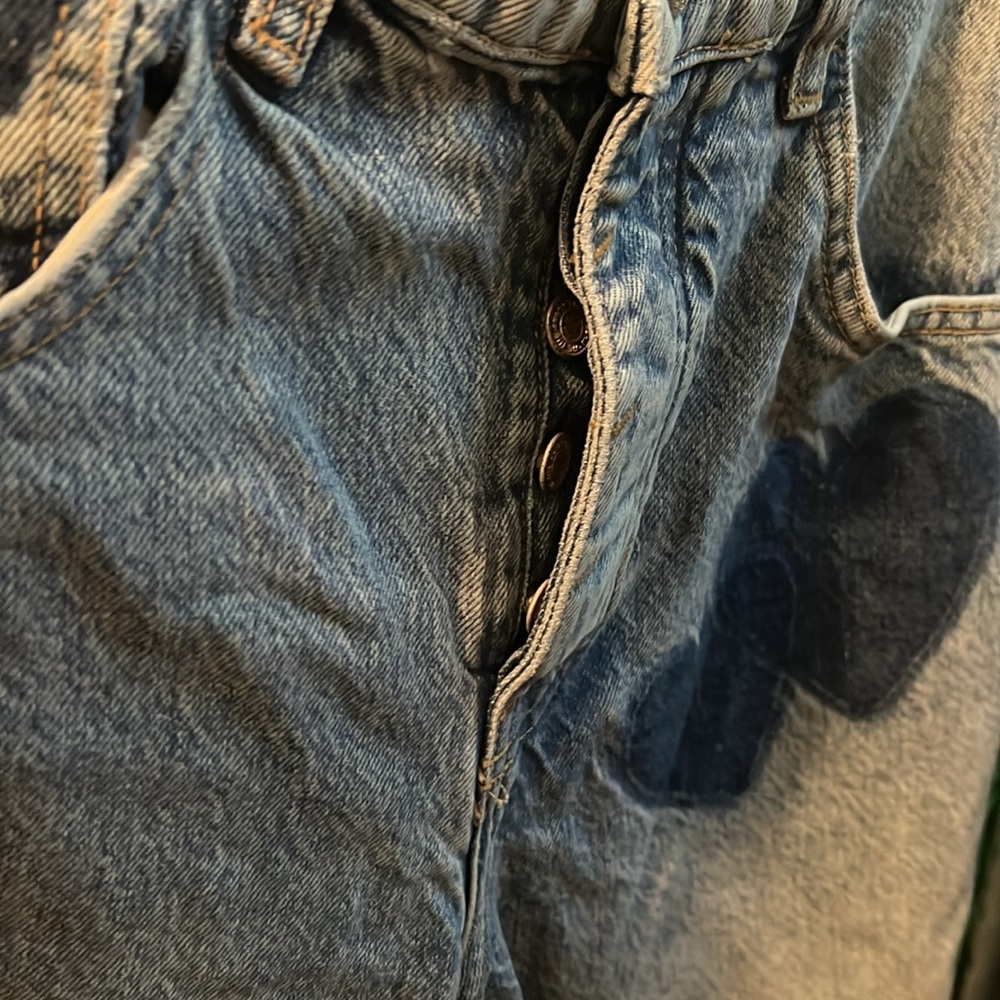 We The Free Light Blue Wide Leg Jeans with Dark Blue Patch - Picture 7 of 12